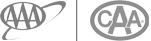 The image shows two circular logos side by side: one with "AAA" and the other with "CAA".